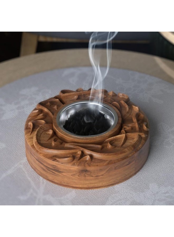 HilalFul Solid Wood 3D Round Incense Holder | Home Decoration Incense Stand | Bakhoor Burner | Home Fragrance | Diffuser | Madkhan | Gift Set for Wedding, Anniversary, Eid, Ramadan - Image 1
